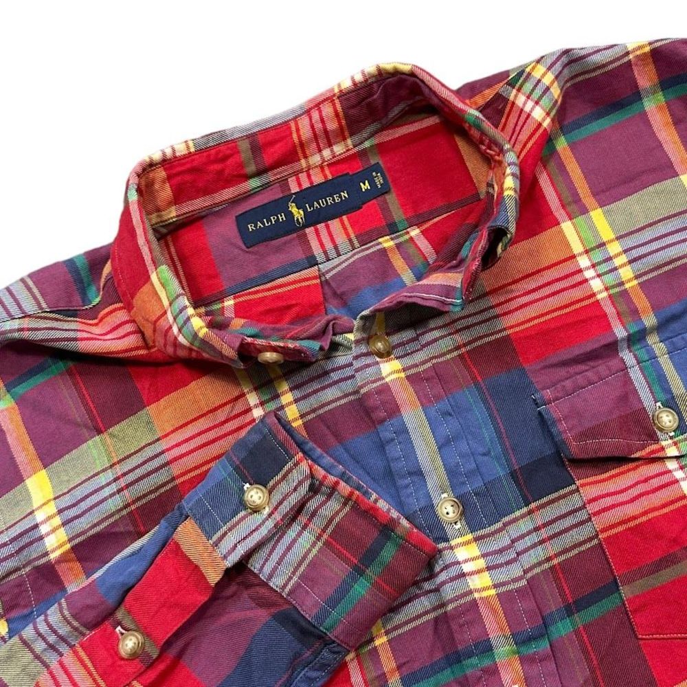 Ralph Lauren Red Multi Color Plaid Long Sleeve Button Down Shirt Mens M